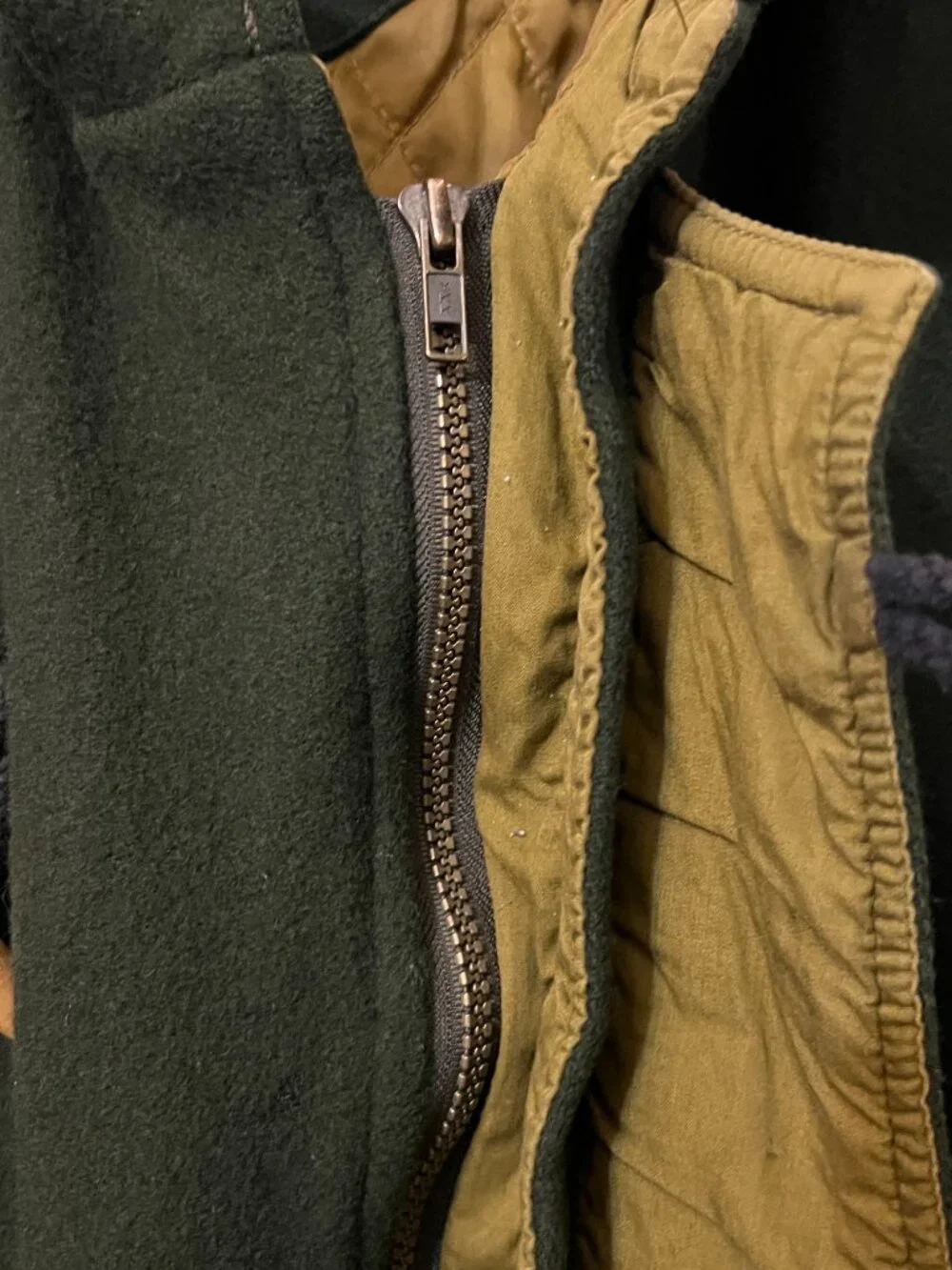 Vintage Boat Works Wool Toggle Coat Green Quilted Lining Hooded Jacket Men's L